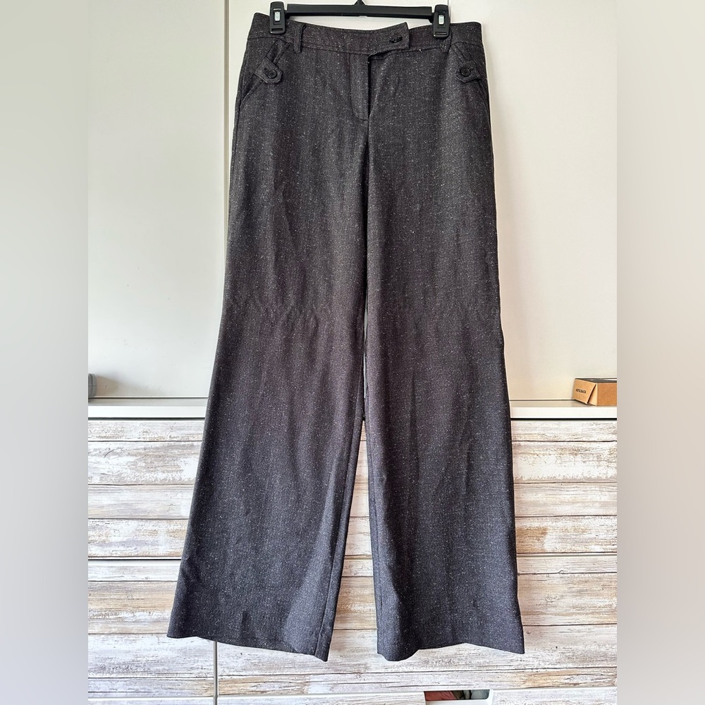 🖤 Sandro Wide Leg Trouser Pants Gray Herringbone Wool Blend Size 6